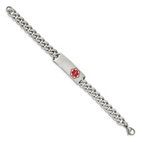 Chisel Stainless Steel Polished Bracelet with Red Enamel Medical ID Curb Chain, 8" view 2