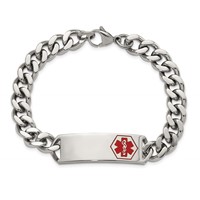 Chisel Stainless Steel Polished Bracelet with Red Enamel Medical ID Curb Chain, 8" view 4