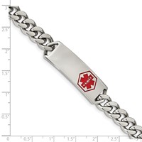 Chisel Stainless Steel Polished Bracelet with Red Enamel Medical ID Curb Chain, 8" view 3