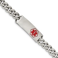 Chisel Stainless Steel Polished Bracelet with Red Enamel Medical ID Curb Chain, 8" view 1