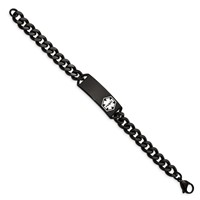 Chisel Stainless Steel Polished Black IP-plated Bracelet with White Enamel Medical ID Curb Chain, 8" view 2