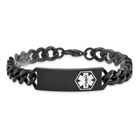 Chisel Stainless Steel Polished Black IP-plated Bracelet with White Enamel Medical ID Curb Chain, 8" view 3
