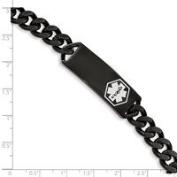 Chisel Stainless Steel Polished Black IP-plated Bracelet with White Enamel Medical ID Curb Chain, 8" view 4