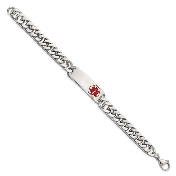 Chisel Stainless Steel Polished with Red Enamel Medical ID 8.5 inch Bracelet