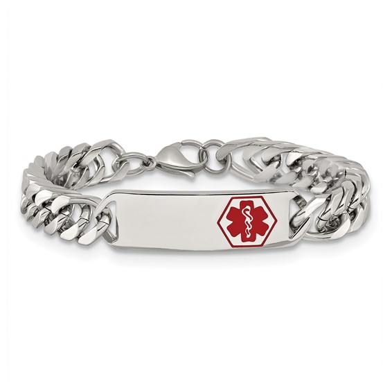 Chisel Stainless Steel Polished with Red Enamel Medical ID 8.5 inch Bracelet