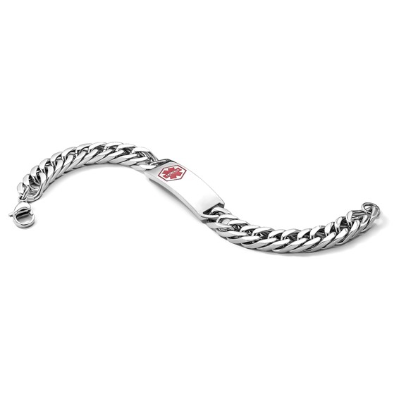 Chisel Stainless Steel Polished with Red Enamel Medical ID 8.5 inch Bracelet