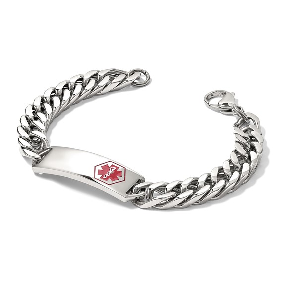 Chisel Stainless Steel Polished with Red Enamel Medical ID 8.5 inch Bracelet
