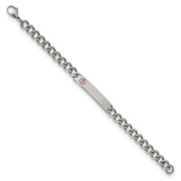 Chisel Stainless Steel Polished Bracelet with Red Enamel Medical ID Curb Chain, 8" view 2