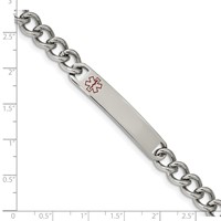 Chisel Stainless Steel Polished Bracelet with Red Enamel Medical ID Curb Chain, 8" view 3