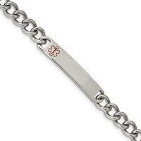 Chisel Stainless Steel Polished Bracelet with Red Enamel Medical ID Curb Chain, 8" view 1