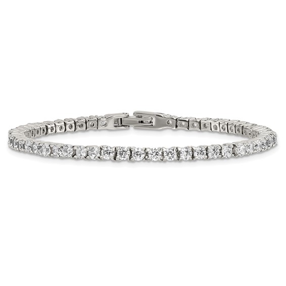 Stainless Steel Polished CZ Tennis Bracelet