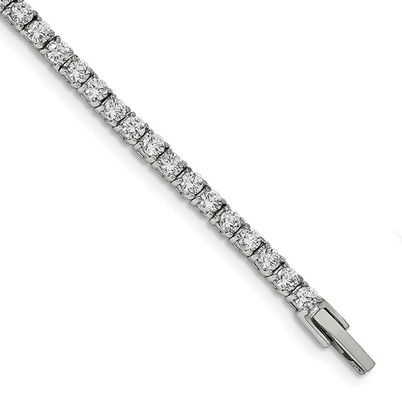 Stainless Steel Polished CZ Tennis Bracelet