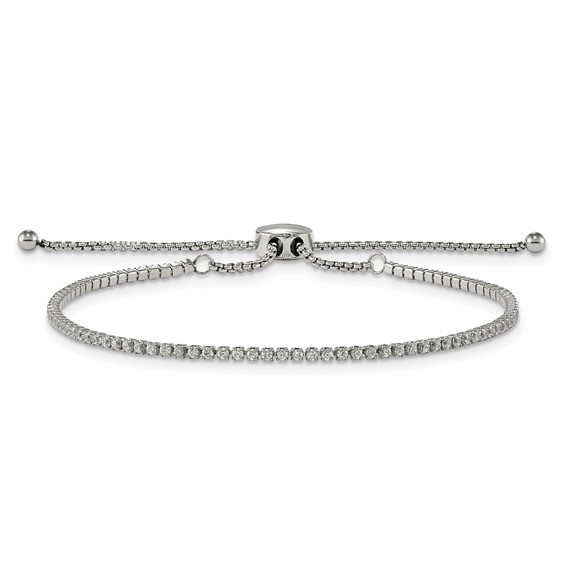 Chisel Stainless Steel Polished CZ Adjustable Bracelet