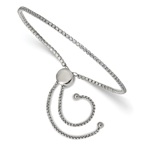 Chisel Stainless Steel Polished CZ Adjustable Bracelet