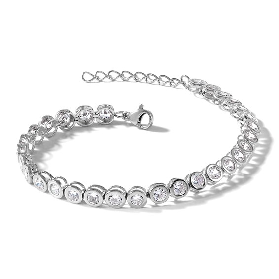 Stainless Steel Polished CZ Tennis Bracelet