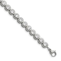 Chisel Stainless Steel Polished Round CZ Link Bracelet with 1 Inch Extension, 7" view 1