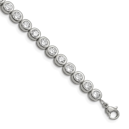 Chisel Stainless Steel Polished Round CZ Link Bracelet with 1 Inch Extension, 7"