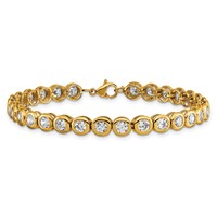 Chisel Stainless Steel Polished Yellow IP-plated Round CZ Link Bracelet with 1 Inch Extension, 7" view 3