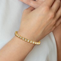 Chisel Stainless Steel Polished Yellow IP-plated Round CZ Link Bracelet with 1 Inch Extension, 7" view 5