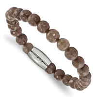 Chisel Stainless Steel Polished 8mm Brown Jade Beaded Stretch Bracelet view 1