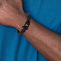 Chisel Stainless Steel Polished Black IP-plated Black Woven Nylon and Cotton Bracelet, 8.5" view 2