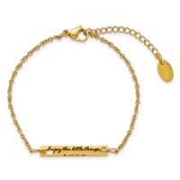 Chisel Stainless Steel Polished Yellow IP-plated with CZ Love Dream Laugh Enjoy the Little Things Bracelet with 1.5 Inch Extension, 7" view 4