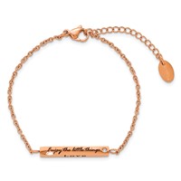 Chisel Stainless Steel Polished Rose IP-plated with CZ Love Dream Laugh Enjoy the Little Things Bracelet with 1.5 Inch Extension, 7" view 4