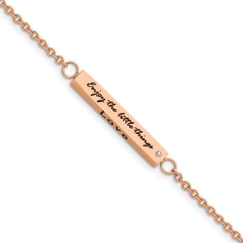 Chisel Stainless Steel Polished Rose IP-plated with CZ Love Dream Laugh Enjoy the Little Things Bracelet with 1.5 Inch Extension, 7"