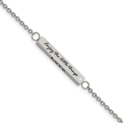 Chisel Stainless Steel Polished with CZ Love Dream Laugh Enjoy the Little Things Bracelet with 1.5 Inch Extension, 7"
