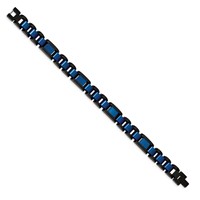 Chisel Stainless Steel Brushed and Polished Black and Blue IP-plated Open Link Bracelet, 8.75" view 2