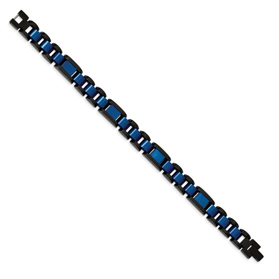 Chisel Stainless Steel Brushed and Polished Black and Blue IP-plated 8.75 inch Open Link Bracelet