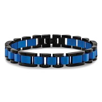 Chisel Stainless Steel Brushed and Polished Black and Blue IP-plated Open Link Bracelet, 8.75" view 3