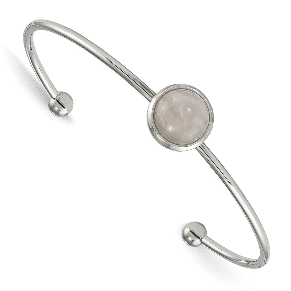 Chisel Stainless Steel Polished Bangle with Rose Quartz Cuff
