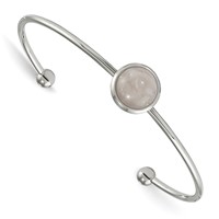 Chisel Stainless Steel Polished Bangle with Rose Quartz Cuff view 1