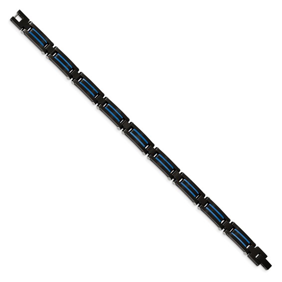 Chisel Stainless Steel Brushed and Polished Black and Blue IP-plated 8.5 inch Link Bracelet