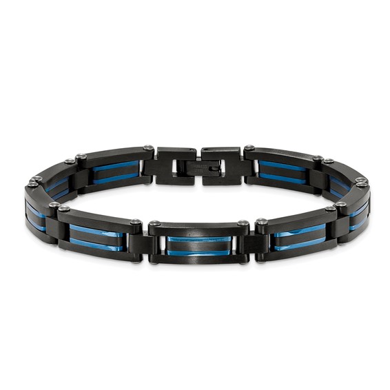 Chisel Stainless Steel Brushed and Polished Black and Blue IP-plated 8.5 inch Link Bracelet