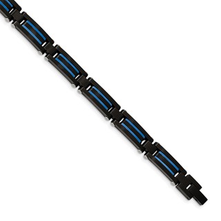 Chisel Stainless Steel Brushed and Polished Black and Blue IP-plated 8.5 inch Link Bracelet