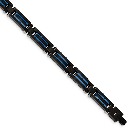 Chisel Stainless Steel Brushed and Polished Black and Blue IP-plated 8.5 inch Link Bracelet