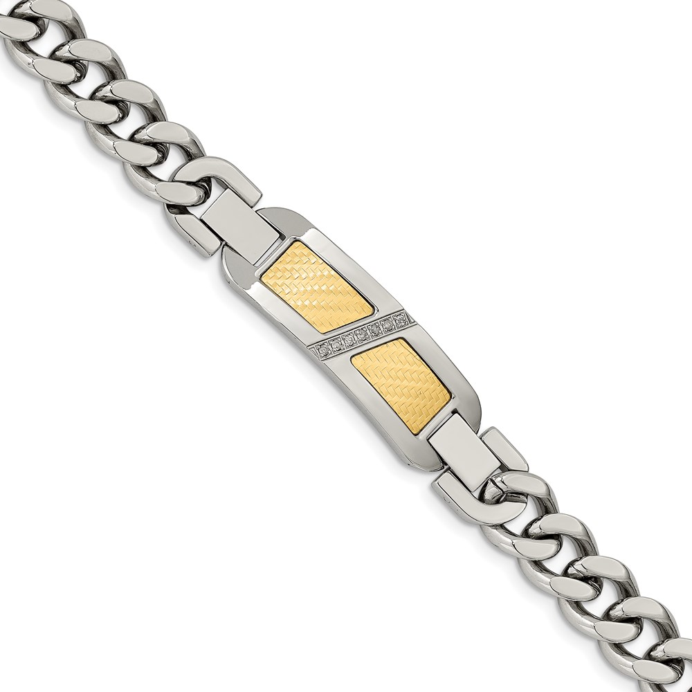 Stainless Steel 8.25+.75in ext with18k Gold Accent 0.1ct Diamond Bracelet