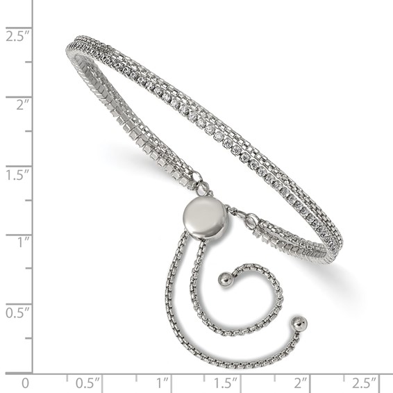 Chisel Stainless Steel Polished with CZ 2 Strand Adjustable Bracelet