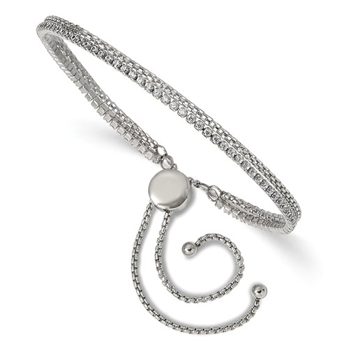 Chisel Stainless Steel Polished Bracelet with CZ 2 Strand Adjustable