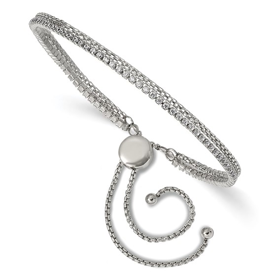 Chisel Stainless Steel Polished with CZ 2 Strand Adjustable Bracelet