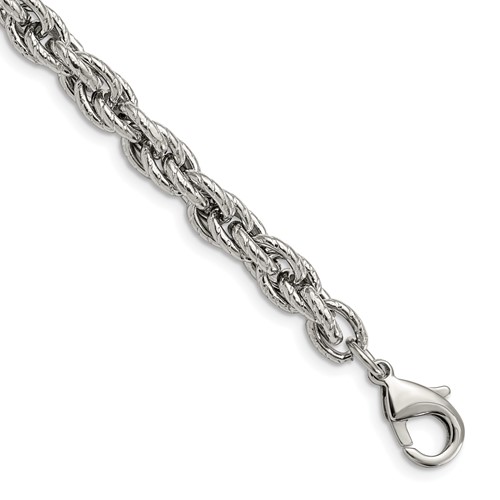 Chisel Stainless Steel Polished and Textured Fancy Rope Bracelet, 8"