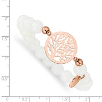 Chisel Stainless Steel Polished Rose IP-plated Tree of Life 8mm White Jade Beaded Stretch Bracelet view 3
