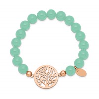 Chisel Stainless Steel Polished Rose IP-plated Tree of Life 8mm Green Dyed Jade Beaded Stretch Bracelet view 2