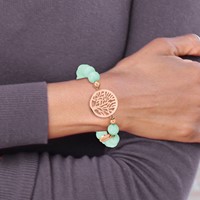 Chisel Stainless Steel Polished Rose IP-plated Tree of Life 8mm Green Dyed Jade Beaded Stretch Bracelet view 4