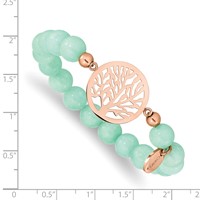 Chisel Stainless Steel Polished Rose IP-plated Tree of Life 8mm Green Dyed Jade Beaded Stretch Bracelet view 3