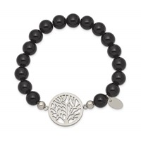 Chisel Stainless Steel Polished Tree of Life 8mm Black Agate Beaded Stretch Bracelet view 2
