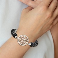 Chisel Stainless Steel Polished Tree of Life 8mm Black Agate Beaded Stretch Bracelet view 4