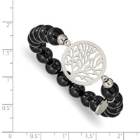 Chisel Stainless Steel Polished Tree of Life 8mm Black Agate Beaded Stretch Bracelet view 3